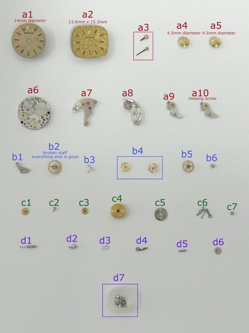 Rolex Cal 1400 Ladies Watch Parts Movement Fork Wheel Spring Bridge Dial Hnads - Used Watch Parts