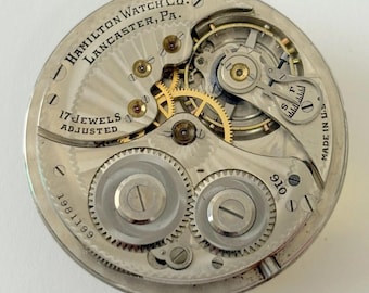 Reloj de bolsillo Hamilton Grade 910, movimiento de piezas, horquilla de equilibrio, resorte, puente, esfera