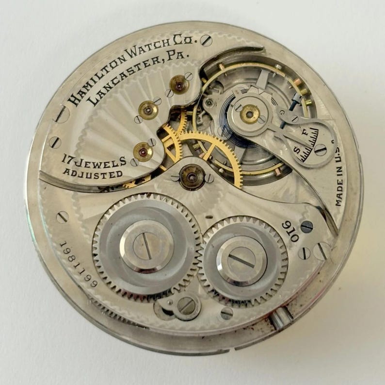 Hamilton Grade 910 Pocket Watch Part Movement Balance Fork Spring Bridge Dial image 1