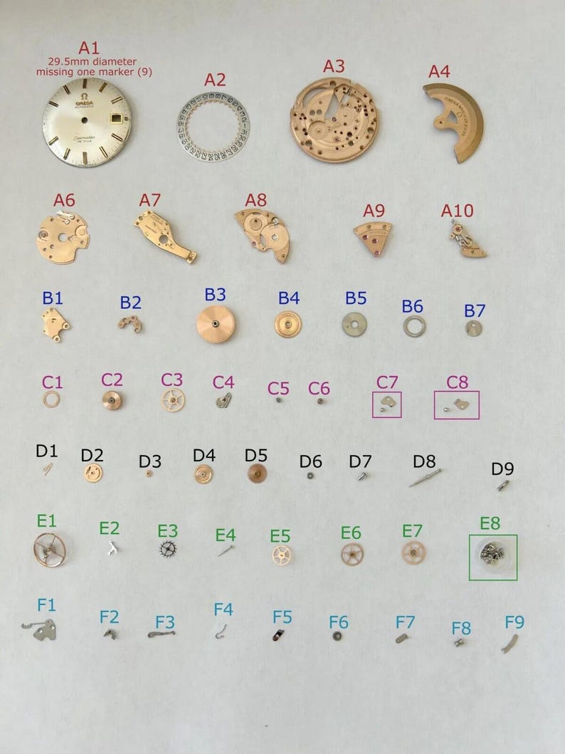 Omega Cal 563 Watch Parts Movement Calendar Disk Fork Wheels Springs Bridge 2 image 1