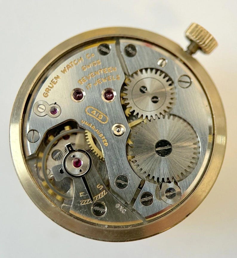 Gruen Cal 415 Watch Parts Movement Balance Fork Wheels Spring Bridge image 1