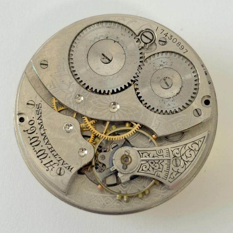 Waltham Grade 210 Pocket Watch Part Movement Balance Fork Spring Bridge Dial image 1