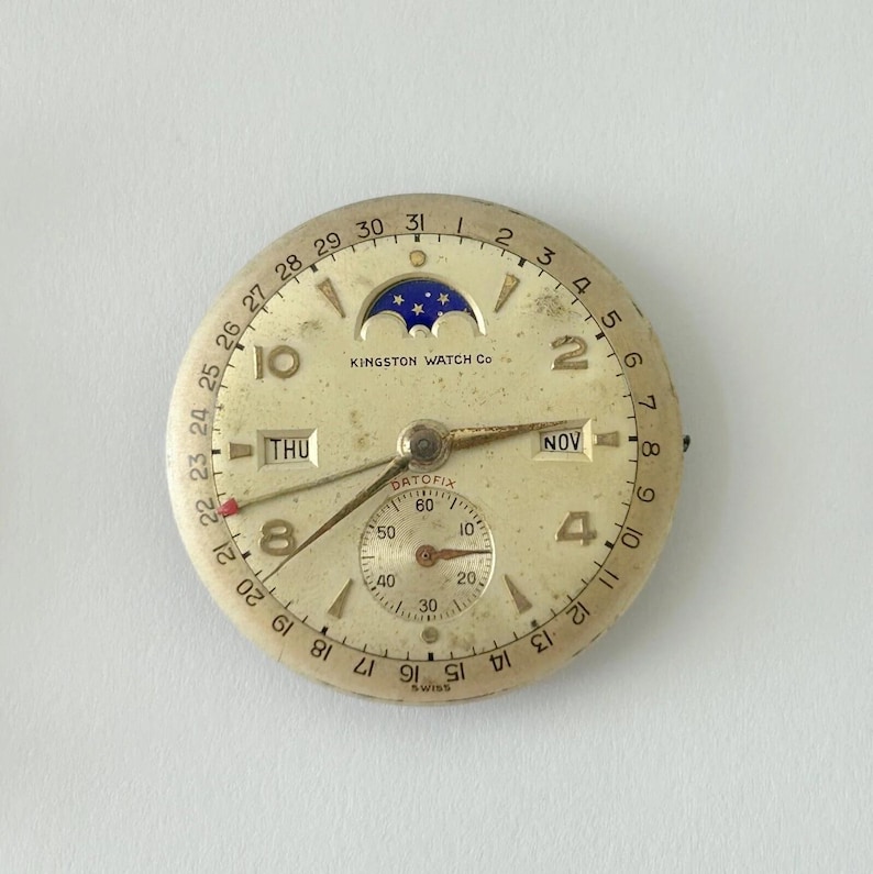 Kingston Watch 107 C Movement Parts Case Hands Dial Bezel Triple-Date Moon Phase image 4