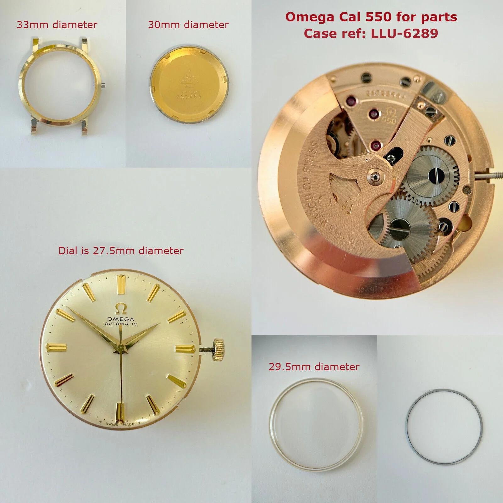 Omega Cal 550 Watch Movement Parts Crystal Buckle Crown Case Back