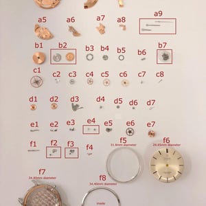 May include: A detailed image of watch parts, including gears, springs, and a watch face. The watch face has a 29.45mm diameter. Other parts include a 31.8mm and 34.40mm diameter glass.