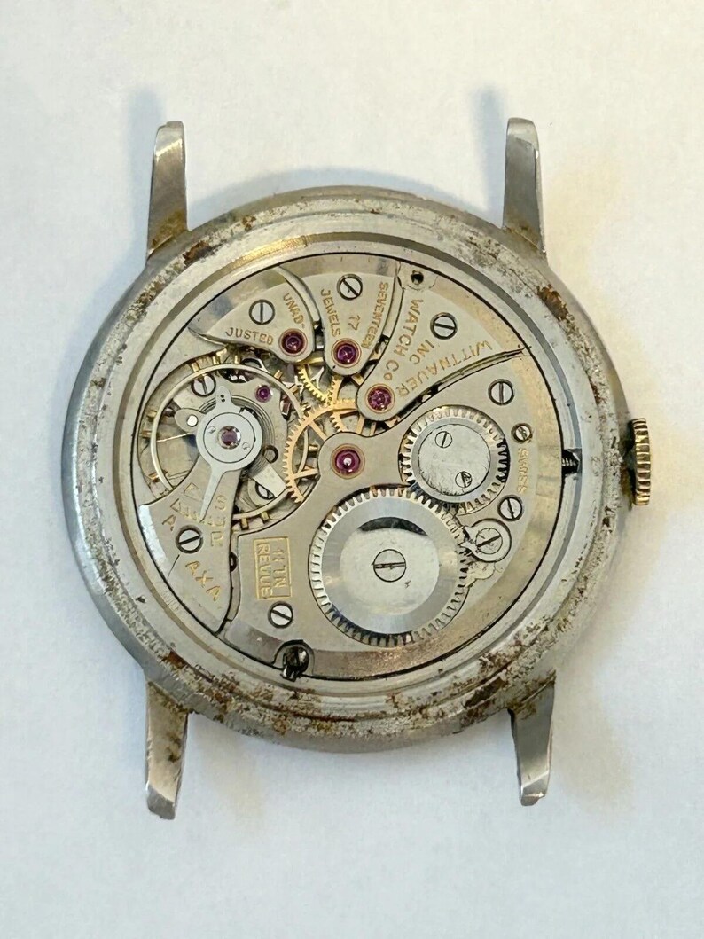 Piezas del reloj Wittnauer Revue 11TN Movimiento Horquilla Ruedas Puente de resorte Esfera imagen 2