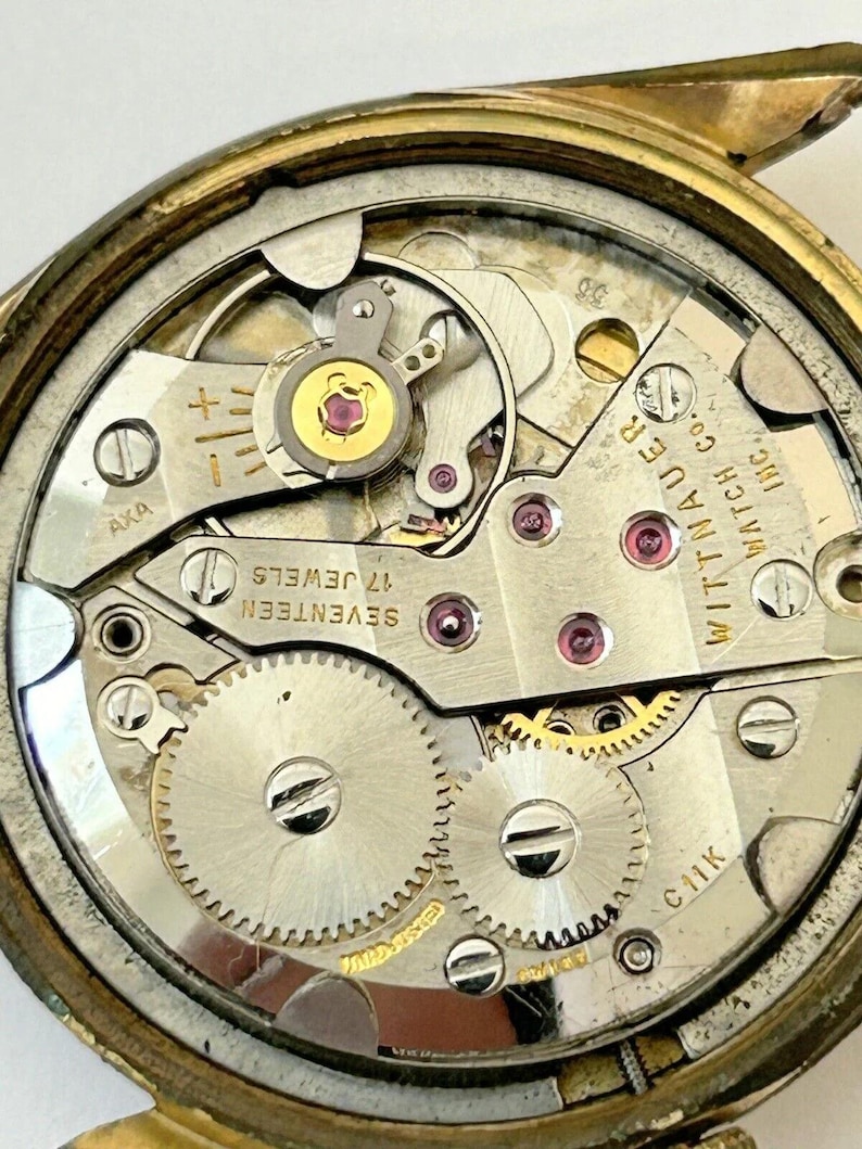 Wittnauer Cal C11K Watch Parts Movement Balance Spring Dial Hand Case Fork image 1