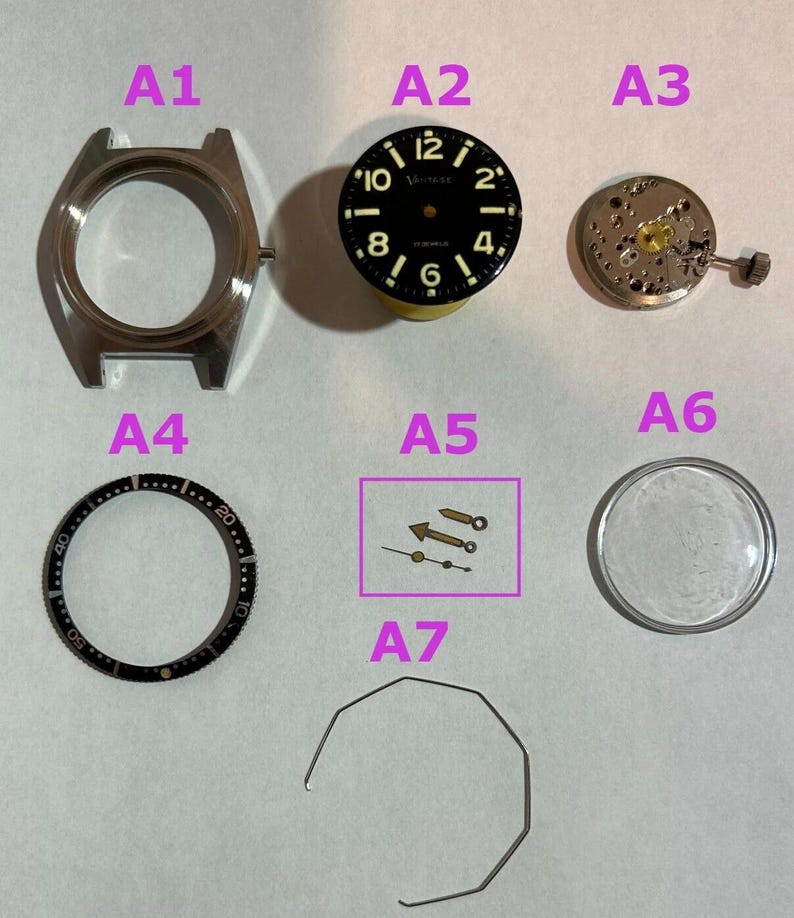 Vantage Diver 38mm watch parts case back movement bezel crystal hands crown image 1