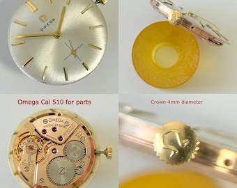 Omega Cal 510 Watch Movement Parts Balance Fork Spring Bridge dial hands crown
