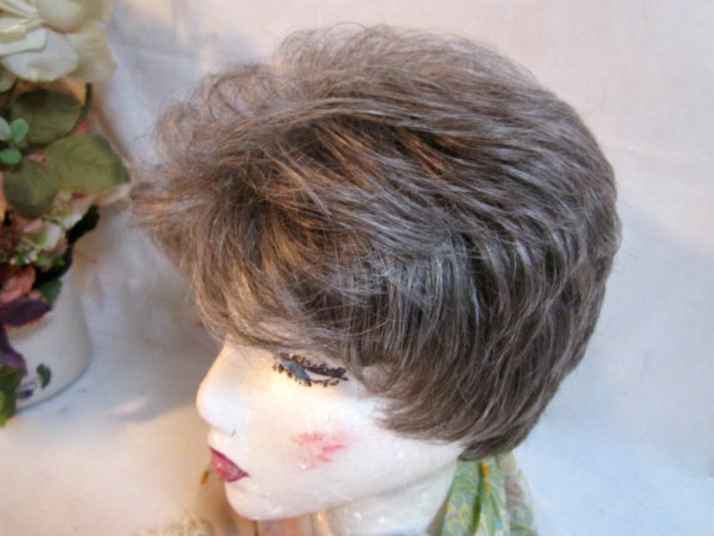 Short Hair Wig Salt Pepper Synthetic Fiber Wig Etsy