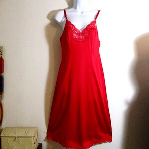Red Slip Dress Nylon Tricot of Permanent Anti-Cling, Lace Front Panel