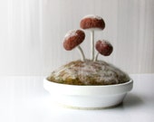 Frosty Mushrooms Pincushion Home Decor Nature Scene Made To Order