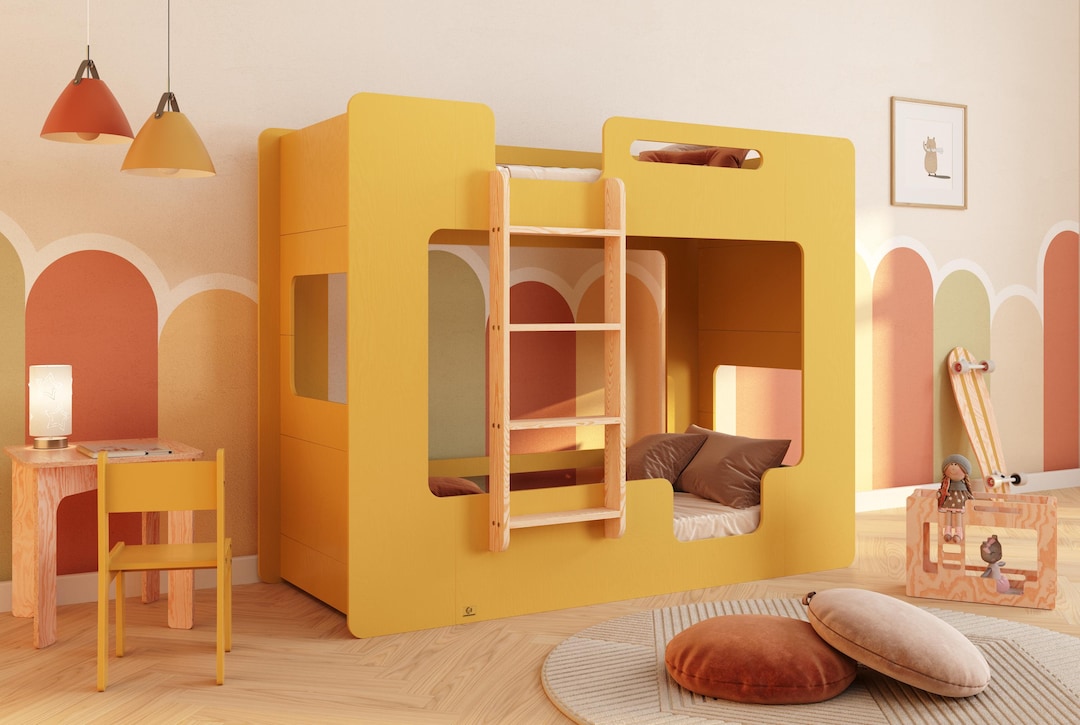 Bunk Bed for Kids | MIMI B MUSTARD YELLOW | Double Bed | Montessori Bed | Two Level Bed | Bunk Bed With Ladder | Fast Dispatch - Etsy.de