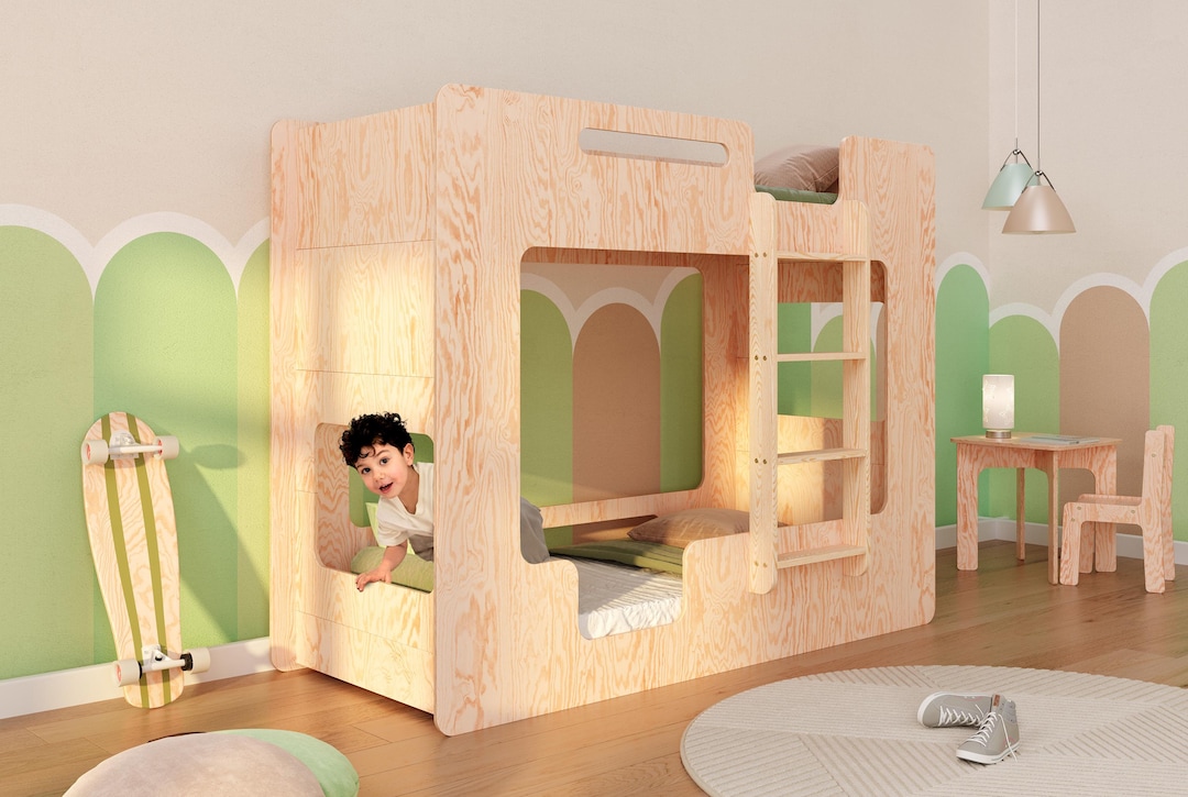 Bunk Bed for Children | MIMI B Natural Colour | Double Bed | Montessori Bed | Two Level Bed | Scandinavian Bed With Ladder | Fast Dispatch - Etsy.de