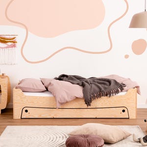 Bed With a Drawer, TILA 10 Natural Wood, eco bed, Drawer bed, bed with storage, simple bed, additional bed, Montessori bed, Fast Dispatch