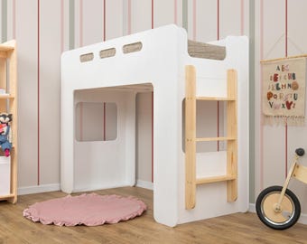 Stapelbed voor kinderen, MIMI A, 11 kleuren beschikbaar, houten stapelbed, stapelbed met ladder, stapelbed voor kinderen, Montessori-bed, snelle verzending