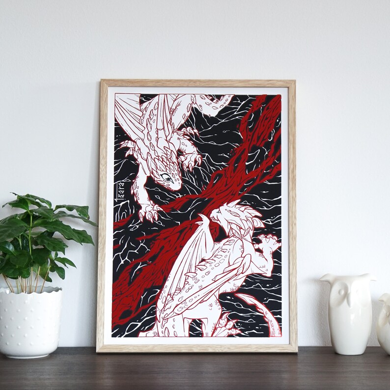 Red Dragons Metallic Foil Art Print, Fantasy Wall Decor - Etsy