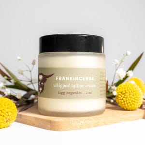Tallow Face Cream, Frankincense, Organic Whipped Grass-Fed Beef Tallow Skin Moisturizer Balm, Organic Moisturizer, Pure Essential Oil,  4 oz