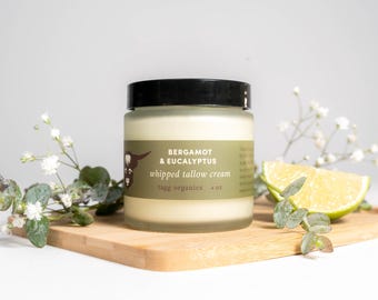 Crème pour le visage au suif biologique : eucalyptus bergamote, bœuf nourri à l'herbe, 4 oz