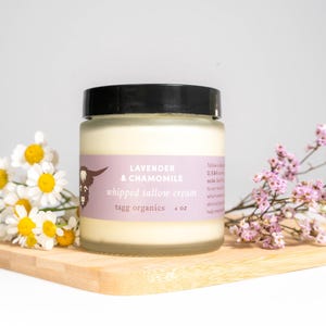 Tallow Face Cream, Lavender/Chamomile w/Arnica Organic Whipped Grass-Fed Beef Tallow Skin Moisturizer Balm, Organic Moisturizer,  4 oz