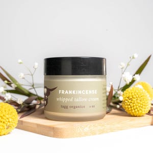 Tallow Face Cream, Frankincense, Organic Whipped Grass-Fed Beef Tallow Skin Moisturizer Balm, Organic Moisturizer, Pure Essential Oil,  2 oz
