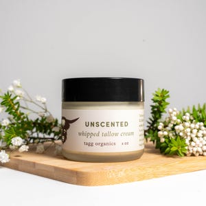 Tallow Face Cream, Unscented, Organic Whipped Grass-Fed Beef Tallow Skin Moisturizer Balm, Organic Moisturizer, Pure Essential Oil,  2 oz
