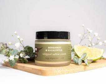 Organic Whipped Tallow Face Cream: Bergamot Eucalyptus Balm (2 oz)