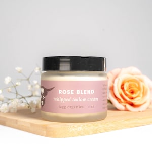 Tallow Face Cream, Rose, Organic Whipped Grass-Fed Beef Tallow Skin Moisturizer Balm, Organic Moisturizer, Pure Essential Oil,  2 oz