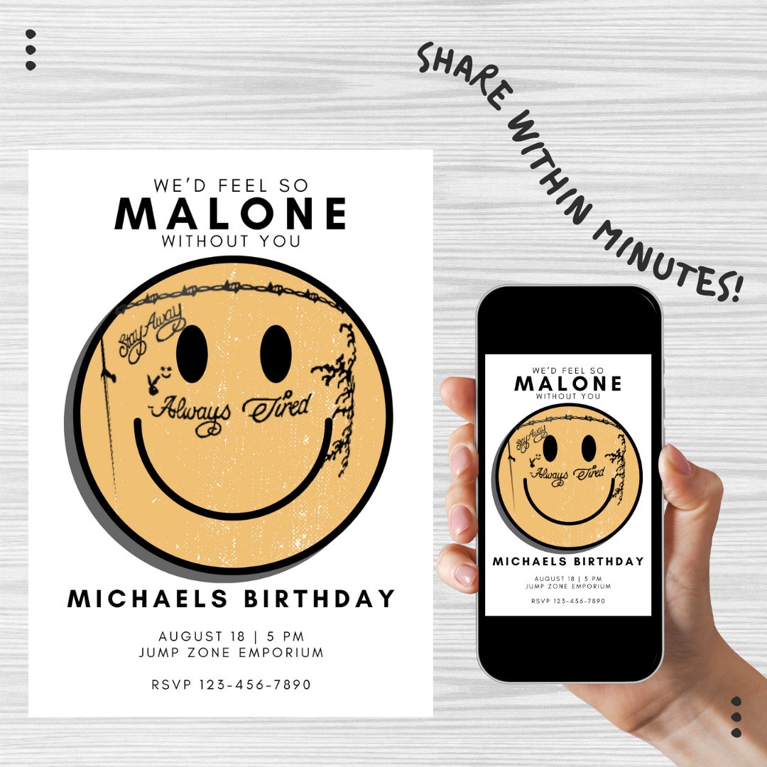 Editable Post Malone Birthday Invitation Template Smiley Invite Digital ...