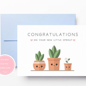 Félicitations pour votre nouvelle carte imprimable pour nouveau-né Little Sprout | Cartes De Vœux pour amoureux des plantes | Carte de baby shower en téléchargement numérique | Maman plante