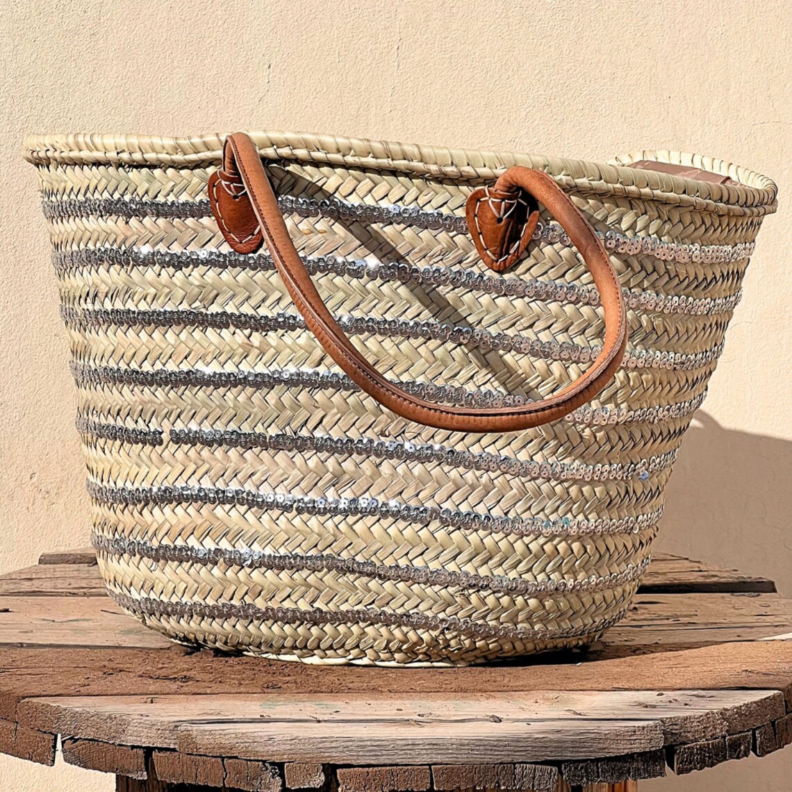 Handmade Moroccan Woven Straw Tote Bag With Leather Handles Eco ...