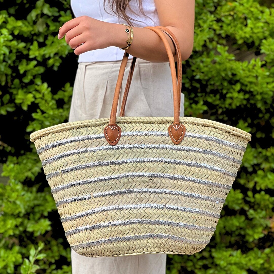 Handmade Moroccan Woven Straw Tote Bag With Leather Handles Eco ...