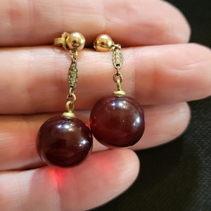 Vintage Earrings Red Balls on Studs