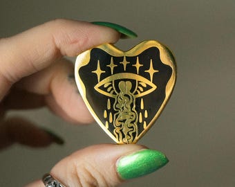 HEARTBROKEN | Broken Heart Enamel Pin, Melancholy, Goth Aesthetic, Melting Eye, Vintage-Inspired, Brooch Gift, Sad Girl, Unique Lapel Pin