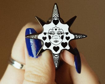 LOVERGIRL | Whimsigoth Enamel Pin, Celestial, Dark Folklore, Gothic Clown, Star Lovers, Ethereal, Vintage, Unique Lapel Pin, Brooch Gift
