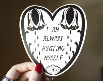 HURT FEELINGS | 6 Inch Sticker, Crying Tulips, Cottagecore, Gothic, Medieval Inspired, Vintage, Black & White Art, Large Format Decal