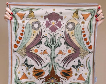 OSTARA TWINS | Floral Vintage Bandana Scarf, Butterfly, Psychedelic, Nouveau, Wearable Art, Wall Hanging, Altar Cloth