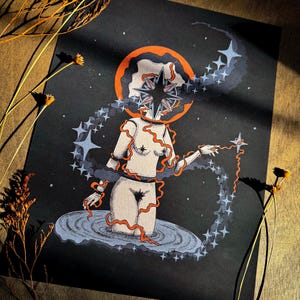 A ESTRELA | Bruxa, retrô, vintage, assustadora, arte de cartas de tarô, inspirada em tarô, mulher sombria, ilustração, impressão de arte, decoração sombria