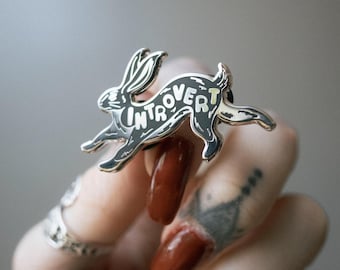 THE INTROVERT | Bunny Enamel Pin, Melancholy, Cottagecore, Quirky, Goth Aesthetic, Brooch Gift, Vintage-Inspired, Rabbit Label Pin