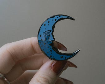 HALF EMPTY | Crying Moon Enamel Pin, Melancholy, Cottagecore, Celestial, Quirky, Brooch Gift, Vintage-Inspired, Crescent Moon Pin