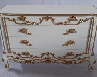 Antyczna komoda barokowo-rokoko Louis, szerokość 125 cm, biało-złota