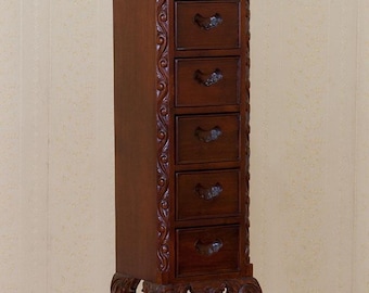 Barocke Kommode Höhe142cm 6 Schubladen Farbe Nussbaum