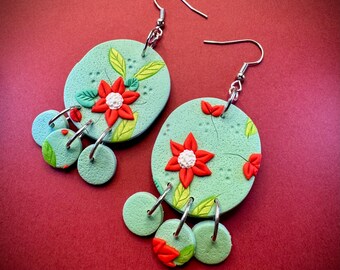 Red Flowers | Polymer clay earrings | Flower earrings | Gift | Handmade jewelry | Hypoallergenic post