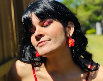 Hibiscus | Polymer clay | Flower earrings | Gift | Handmade jewelry | 18K Gold Plated