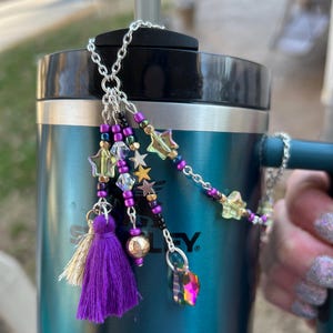 Honey Talks Northern Lights Stars Celestial Mixed Metal Gold Silver Purple Black Ornate Maximalist Junk Stanley Straw Handle Charm Gift