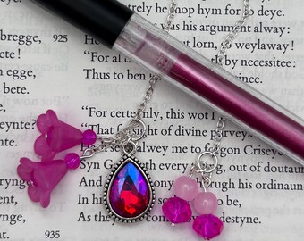 Pink Flower Bookmark Chain Valentines Gift for Her Gift for Booklovers Readers Mothers Day Gift Silver Metal Bookmark