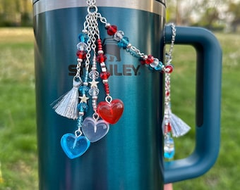 Stanley Tumbler Handle Charm, 4th of July Straw Charm, Red White Blue Cup Accessory, Patriotic Summer Gift for Her