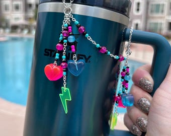 Stanley Tumbler Handle Charm, Retro 80s 90s Neon Cup Accessory, Neon Cup Accessory, Pink Blue Straw Charm, Summer Gift for Her