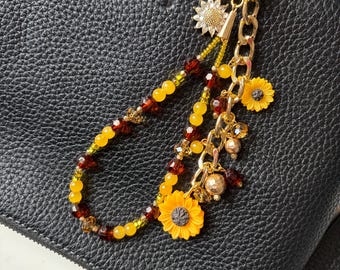 Sunflower Bag Charm, Flower Tote Keychain Charm, Sunflower Accessory, Kansas Flower Gift for Her, Purse Accessory, Flower Gift Idea