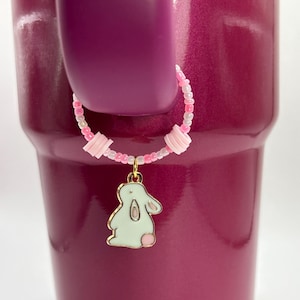 Easter Bunny Rabbit Tumbler Charm Pink White Charm Stanley Tumbler Handle Charm Gift Easter Basket Gift Stanley Easter Spring